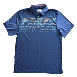 PGA Tour Pro Series Golf Polo Shirt Men’s L Navy Graphic Print Athletic Fit EUC